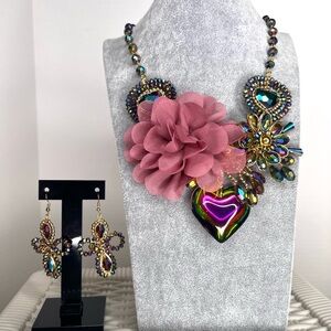 Multicolor Statement Necklace and Earring Set